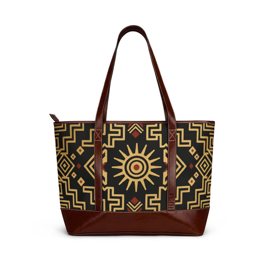 Tribal Sun Pattern Tote Bag — Boho Geometric Handbag for Everyday & Travel