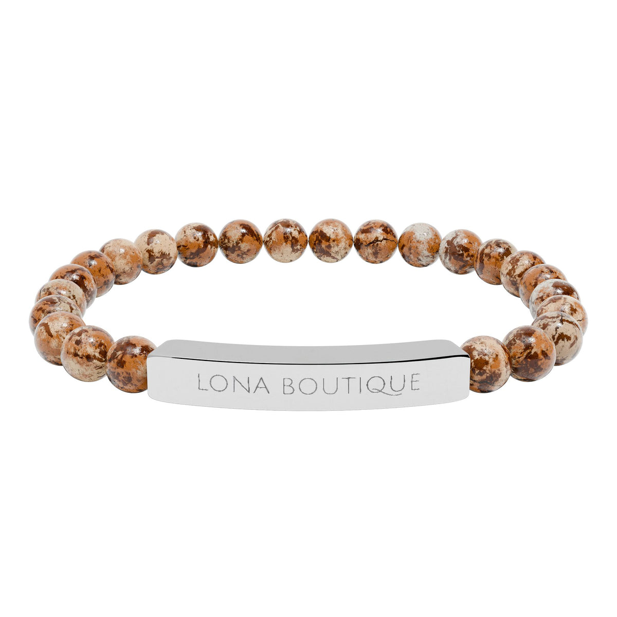 Natural Stone Stretch Bar Bracelet – Personalized Engraved Gift