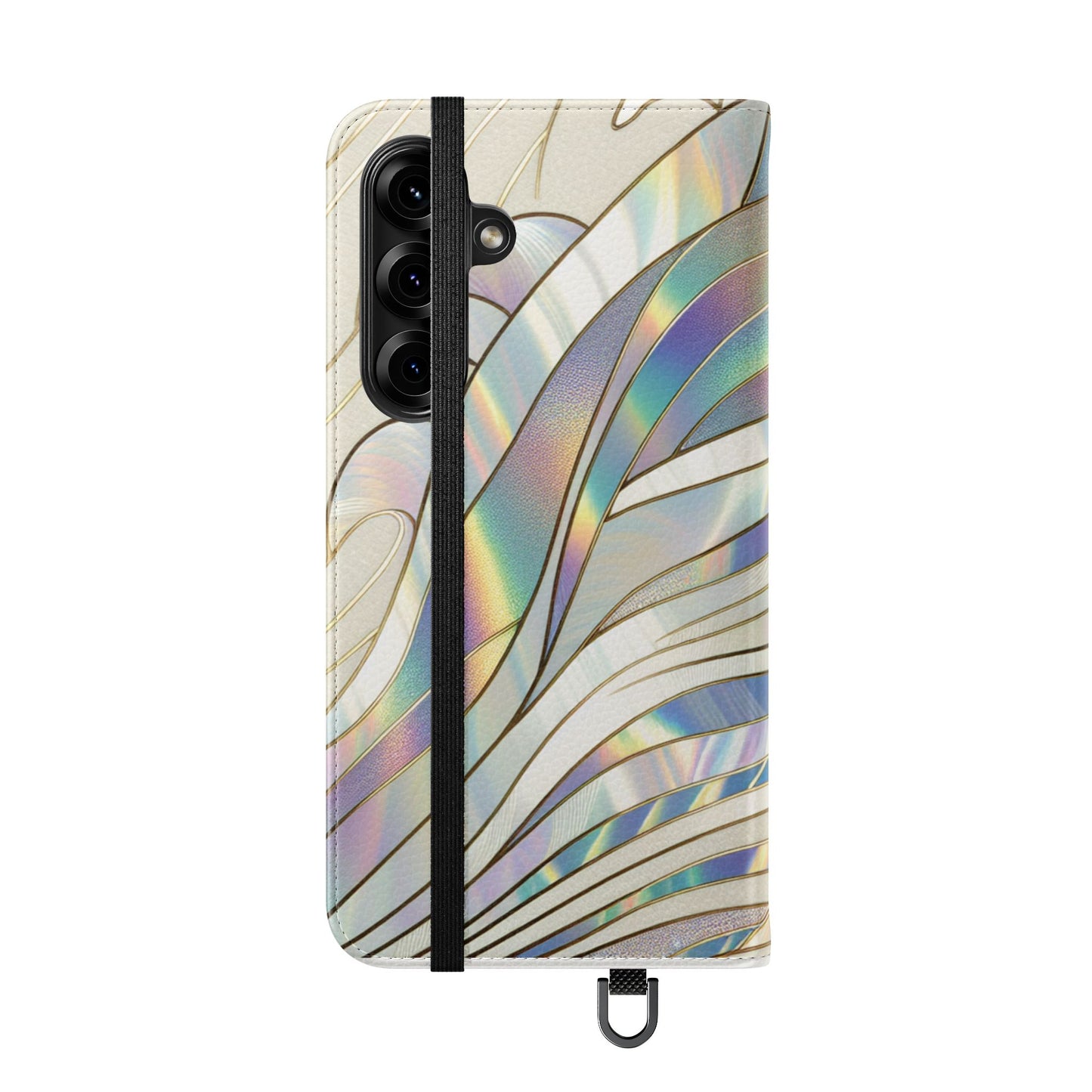 Holographic Wave Flip Phone Case — Iridescent Marble Wallet Cover
