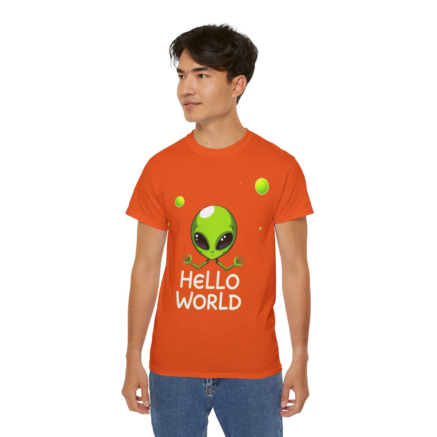 Alien Graphic Tee – "Hello World" Cute Green Alien T‑Shirt