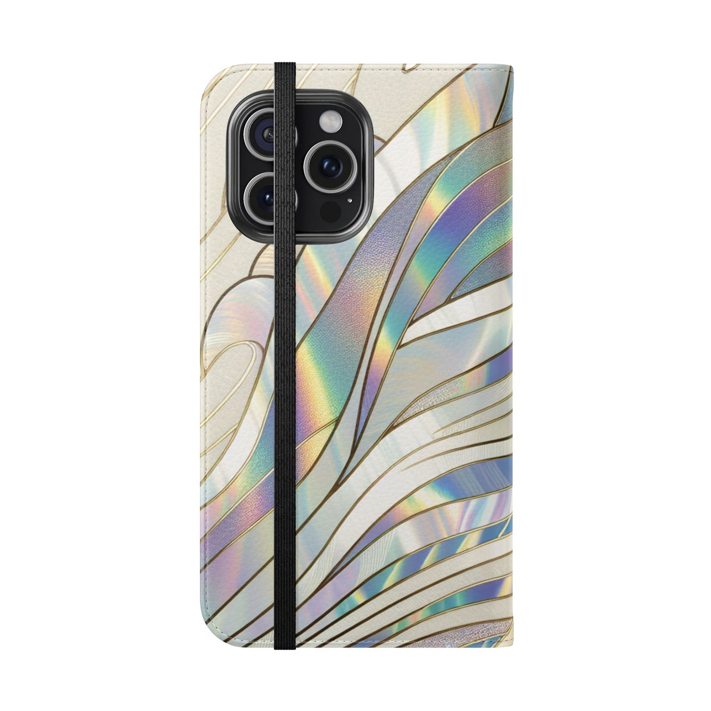 Holographic Wave Flip Phone Case — Iridescent Marble Wallet Cover