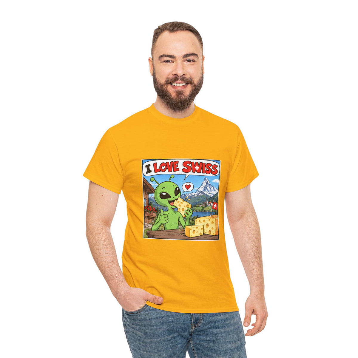 I Love Swiss Alien T-Shirt – lustiges Schweiz-Shirt mit Alien