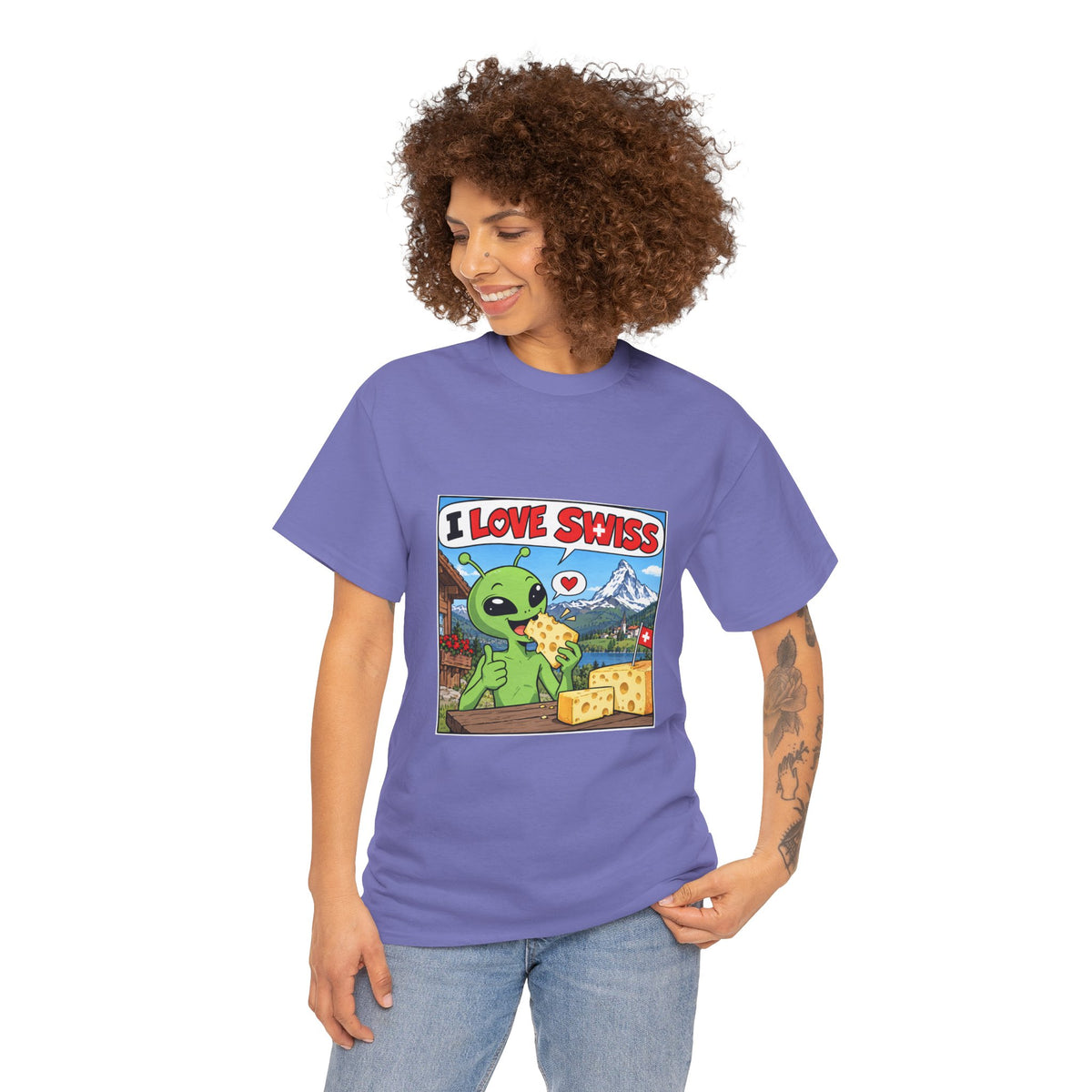 I Love Swiss Alien T-Shirt – lustiges Schweiz-Shirt mit Alien