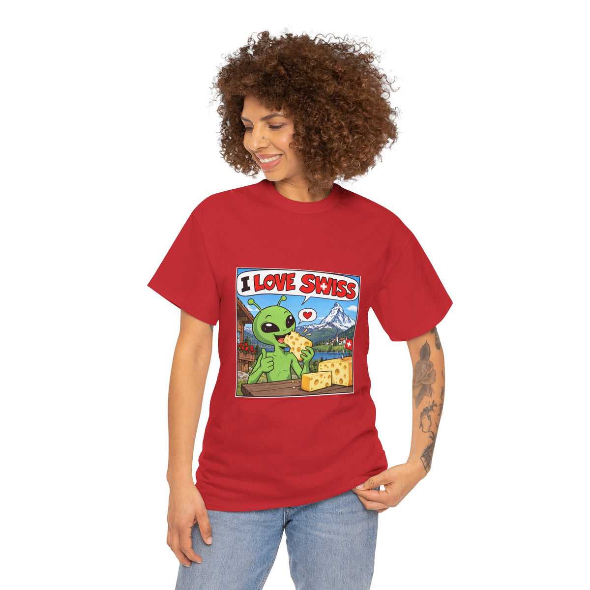 I Love Swiss Alien T-Shirt – lustiges Schweiz-Shirt mit Alien