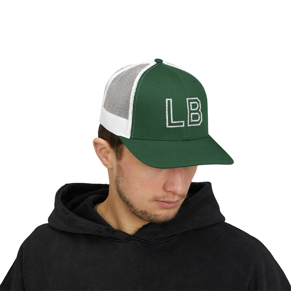 LB Green and White Snapback Trucker Cap