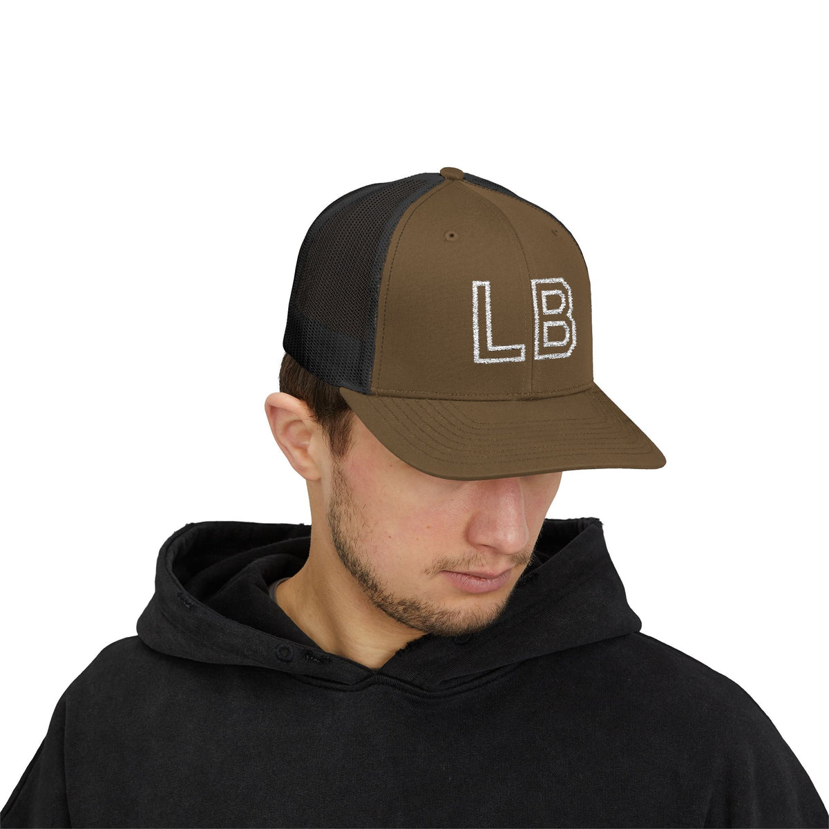 LB Green and White Snapback Trucker Cap