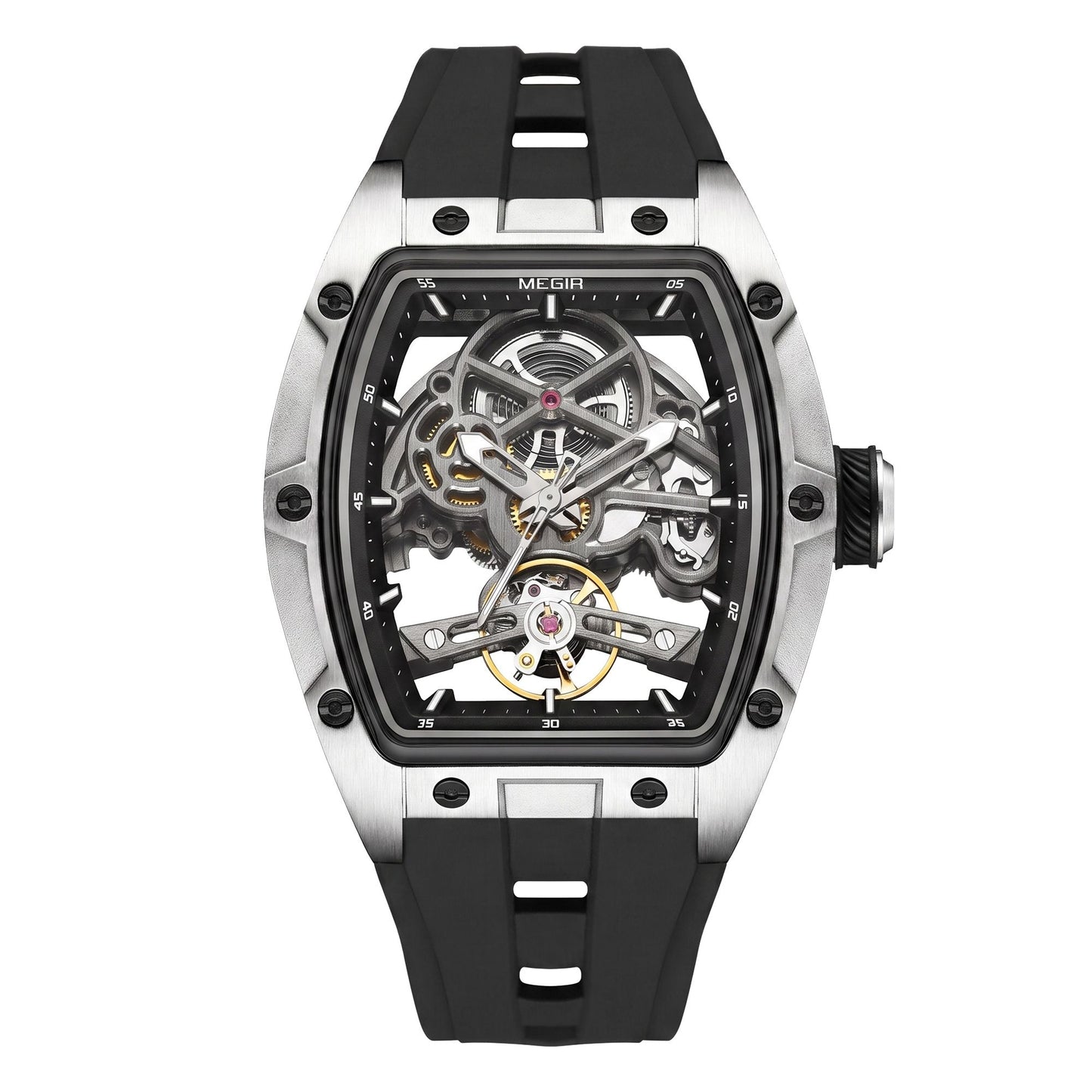 MEGIR Original Fashion Men Watches Automatic Mechanical Watch Steel Case Sport Skeleton Dial Wristwatch Waterproof Clock Reloj Hombre 2242