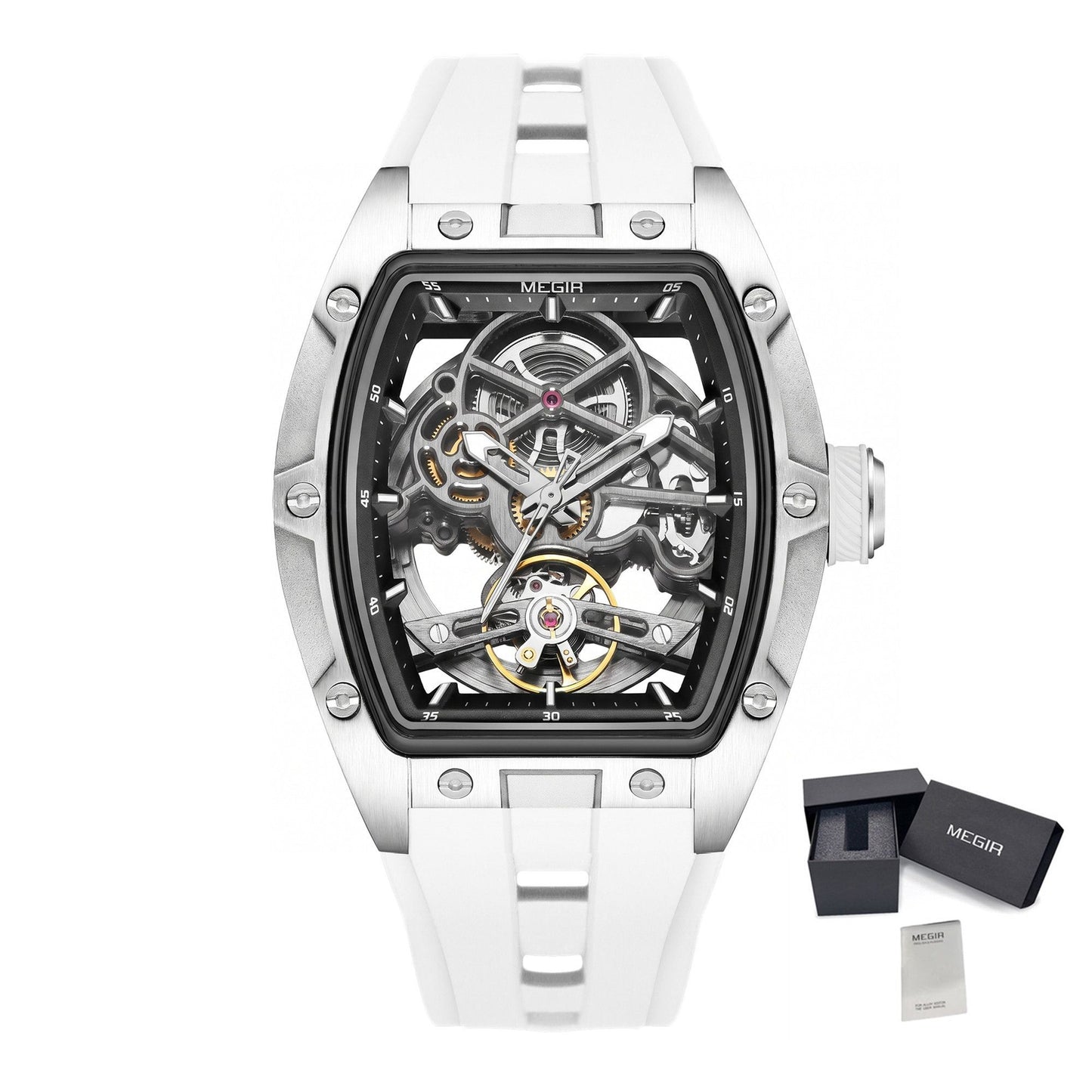 MEGIR Original Fashion Men Watches Automatic Mechanical Watch Steel Case Sport Skeleton Dial Wristwatch Waterproof Clock Reloj Hombre 2242