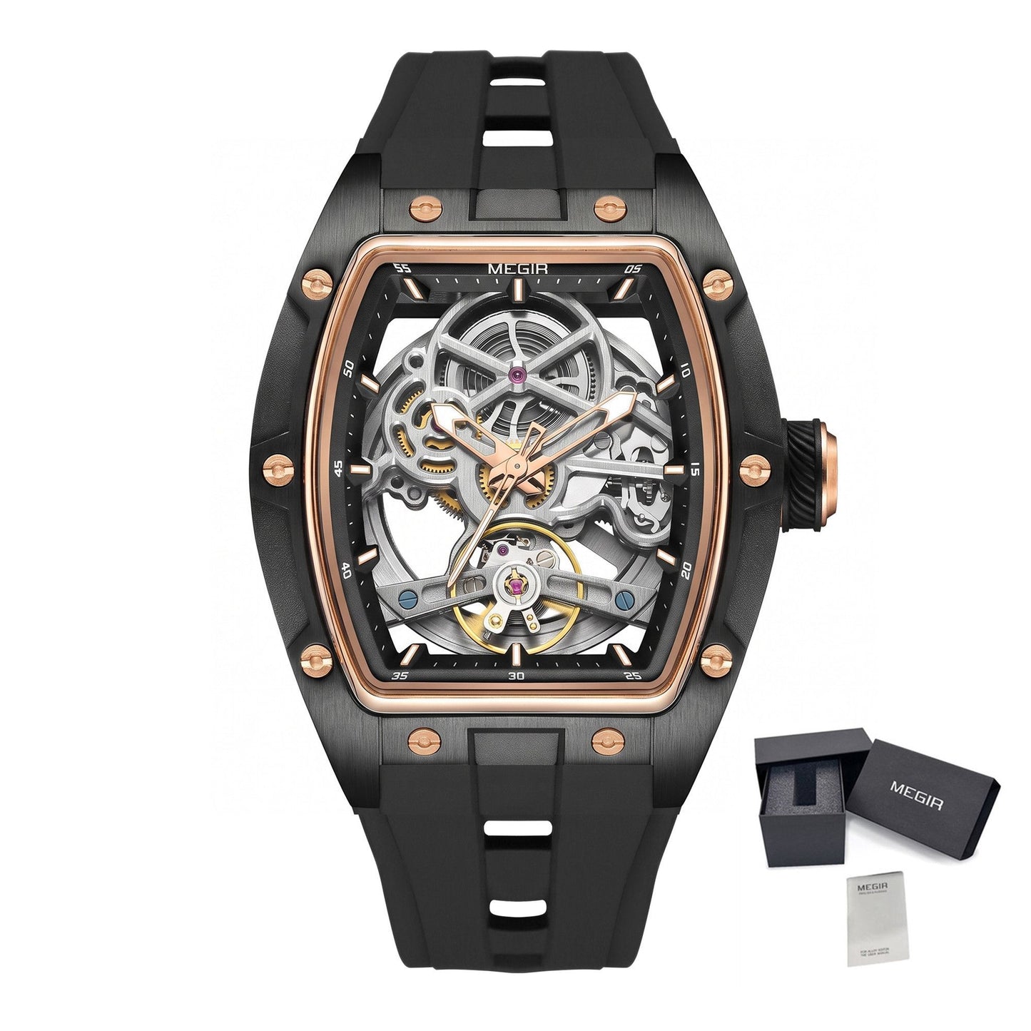 MEGIR Original Fashion Men Watches Automatic Mechanical Watch Steel Case Sport Skeleton Dial Wristwatch Waterproof Clock Reloj Hombre 2242