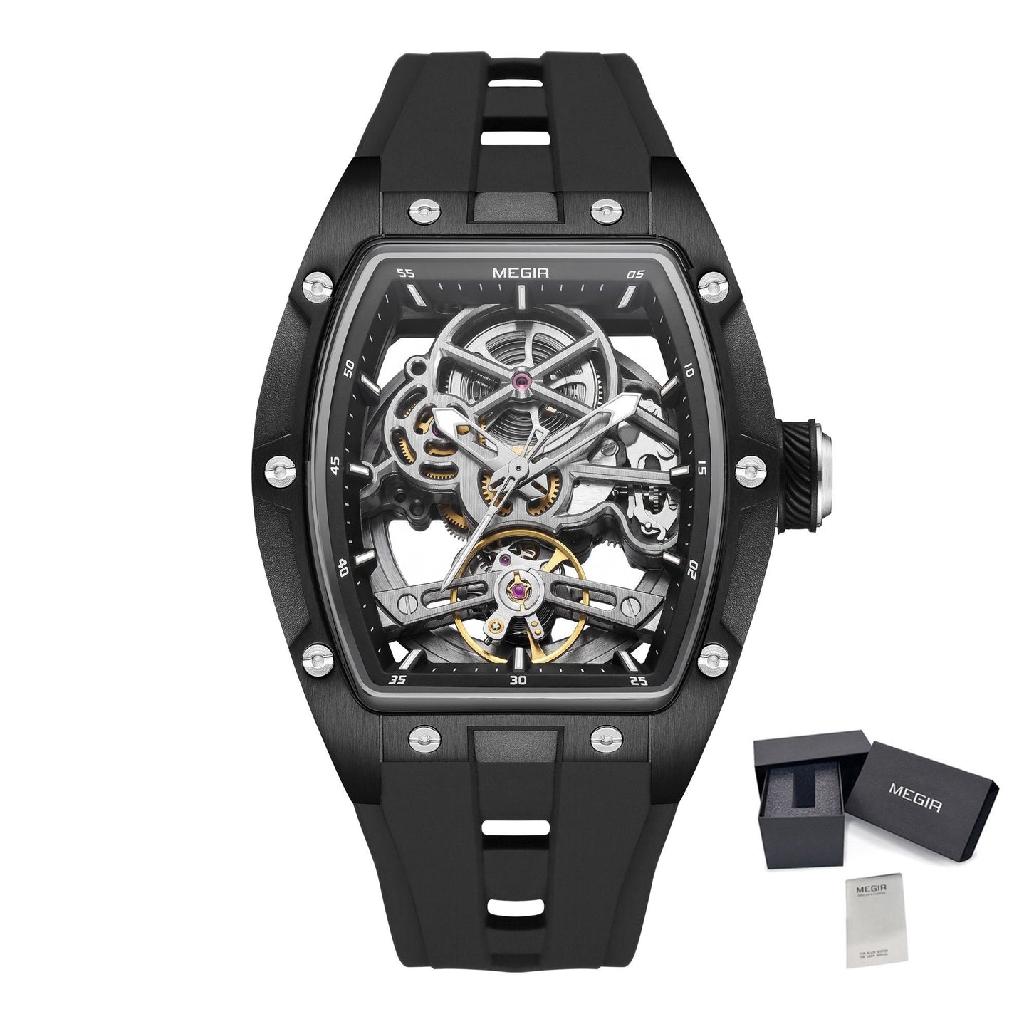 MEGIR Original Fashion Men Watches Automatic Mechanical Watch Steel Case Sport Skeleton Dial Wristwatch Waterproof Clock Reloj Hombre 2242