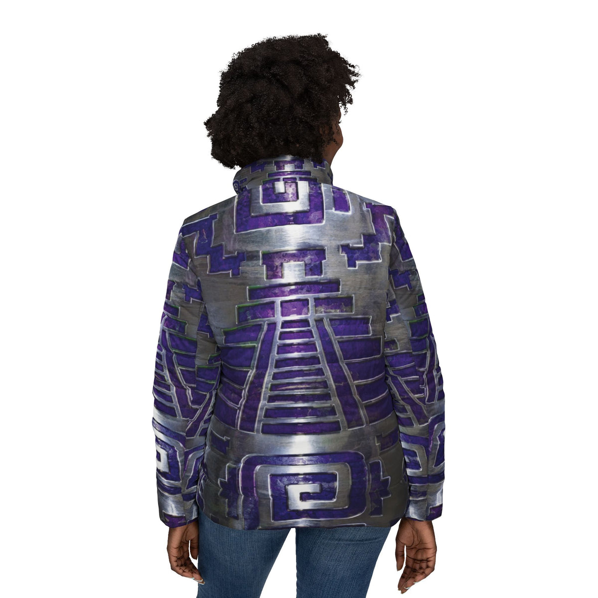 Damen-Steppjacke mit geometrischem Muster in Violett