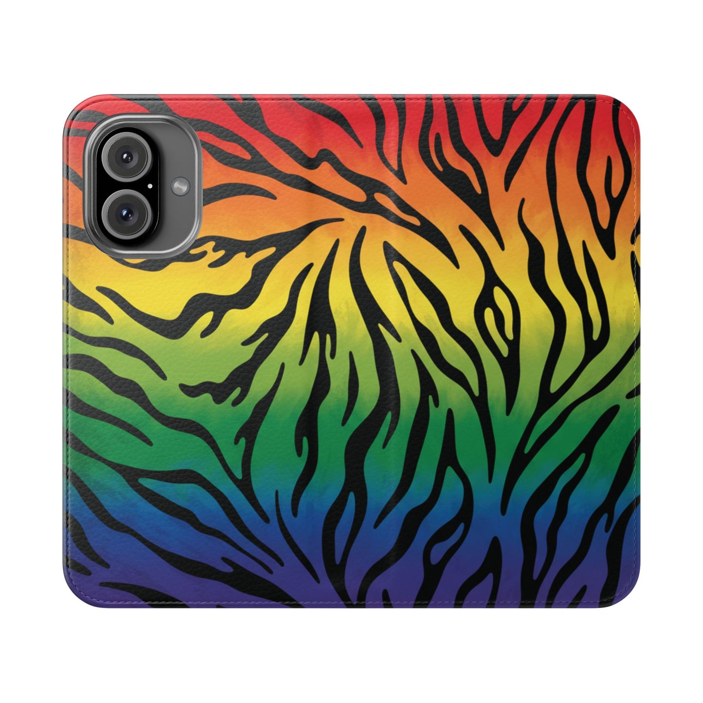Rainbow Zebra Flip Phone Case – Colorful Pride Wallet Cover