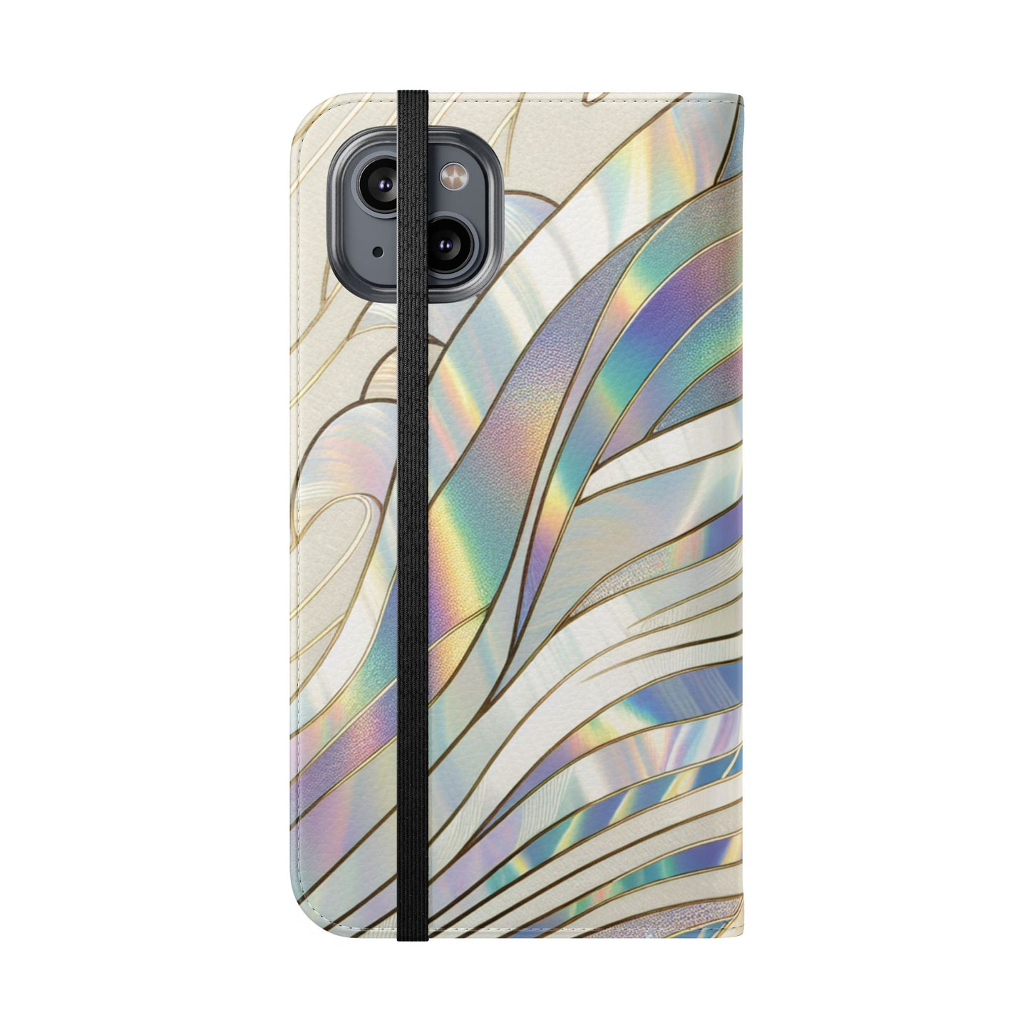 Holographic Wave Flip Phone Case — Iridescent Marble Wallet Cover