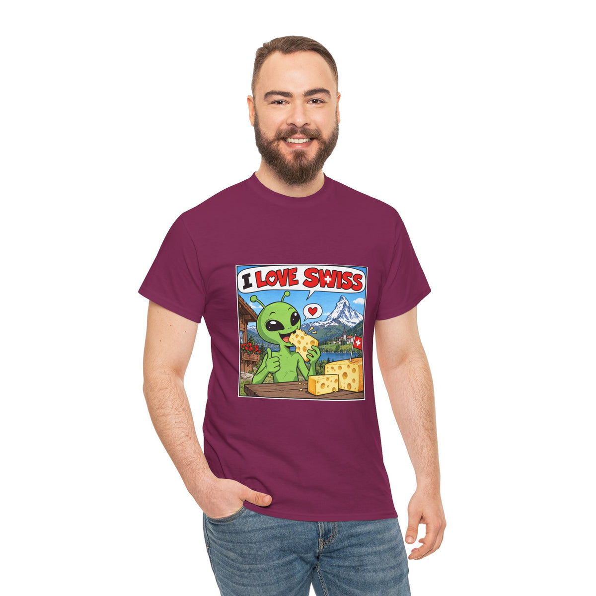 I Love Swiss Alien T-Shirt – lustiges Schweiz-Shirt mit Alien