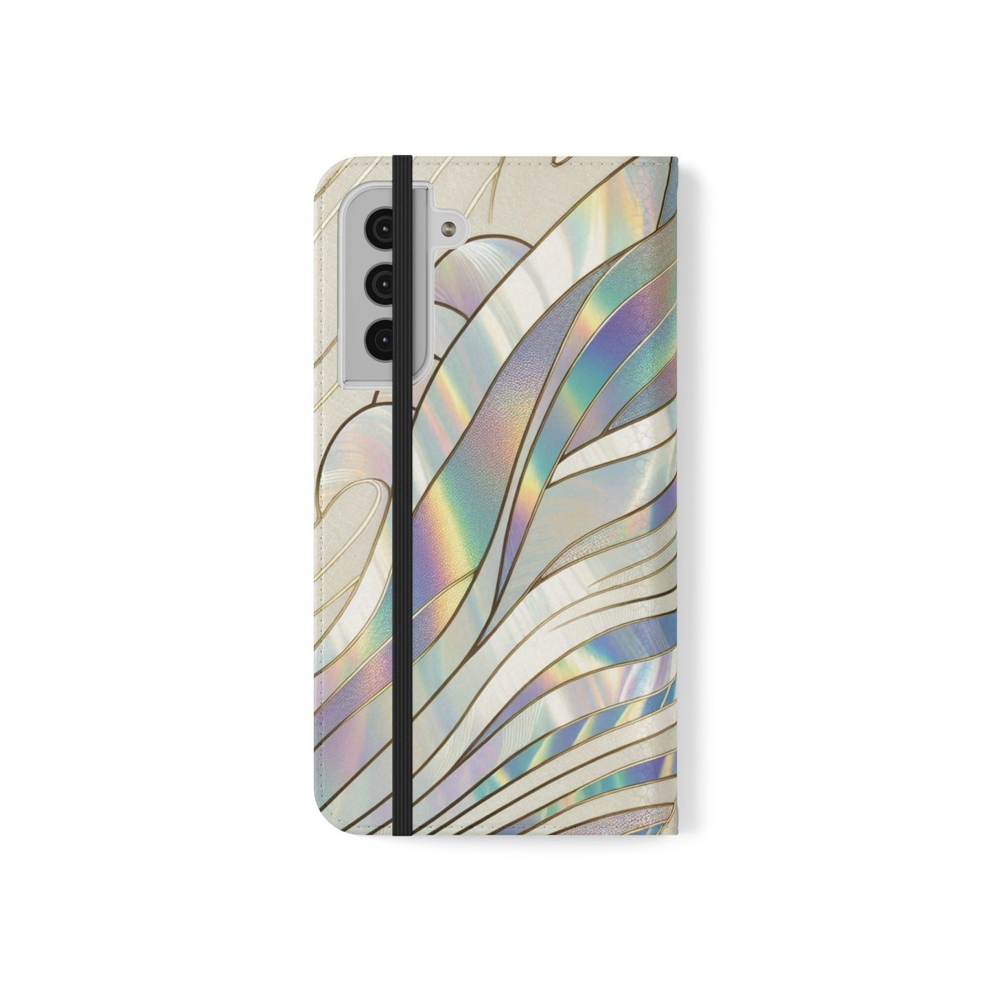 Holographic Wave Flip Phone Case — Iridescent Marble Wallet Cover