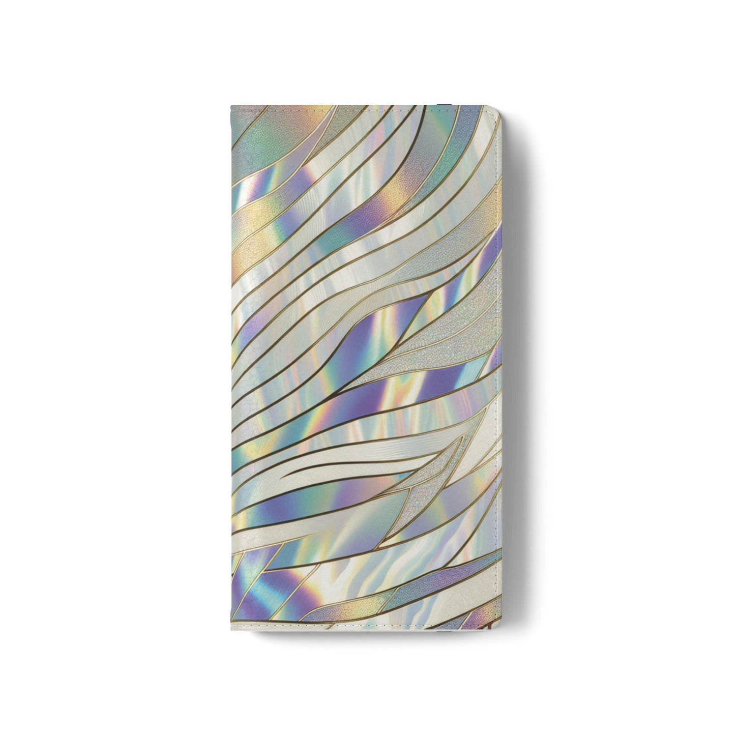 Holographic Wave Flip Phone Case — Iridescent Marble Wallet Cover