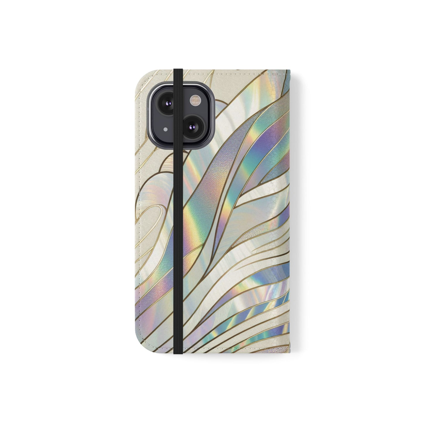 Holographic Wave Flip Phone Case — Iridescent Marble Wallet Cover