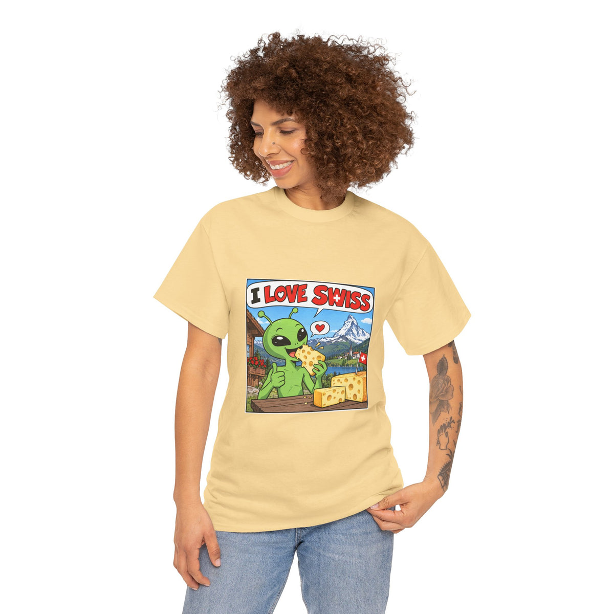 I Love Swiss Alien T-Shirt – lustiges Schweiz-Shirt mit Alien