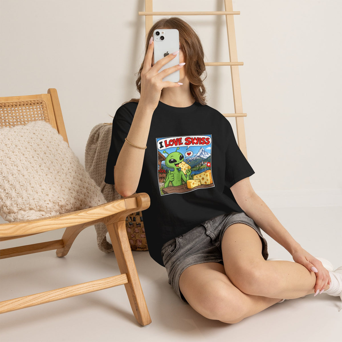 I Love Swiss Alien T-Shirt – lustiges Schweiz-Shirt mit Alien