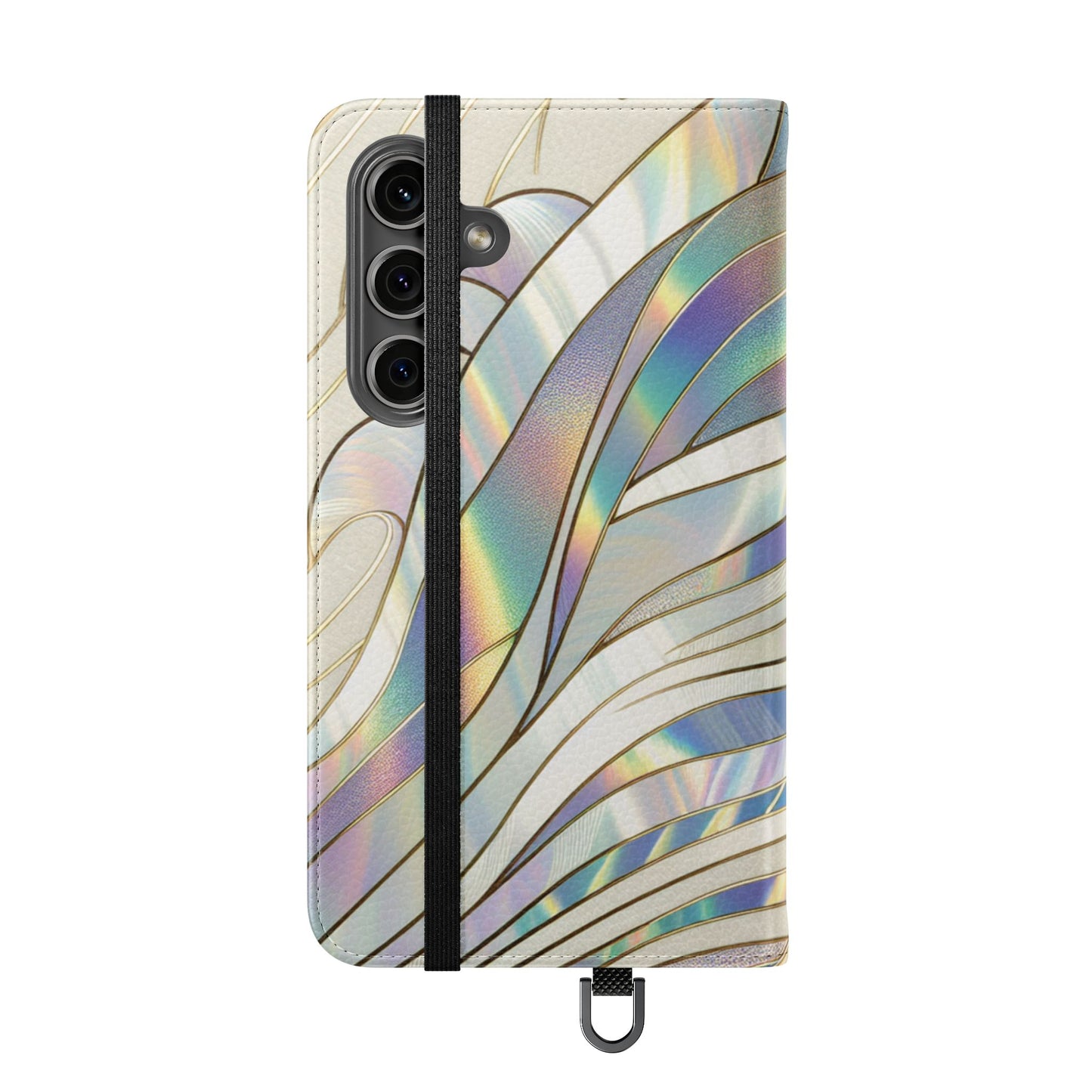 Holographic Wave Flip Phone Case — Iridescent Marble Wallet Cover