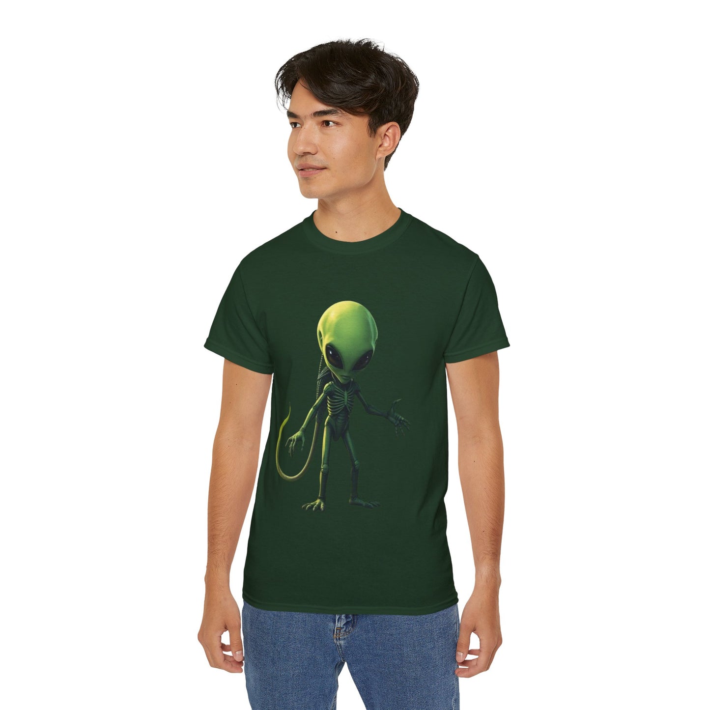 Alien Creature Graphic Tee — Green Sci‑Fi Alien Illustration T-Shirt