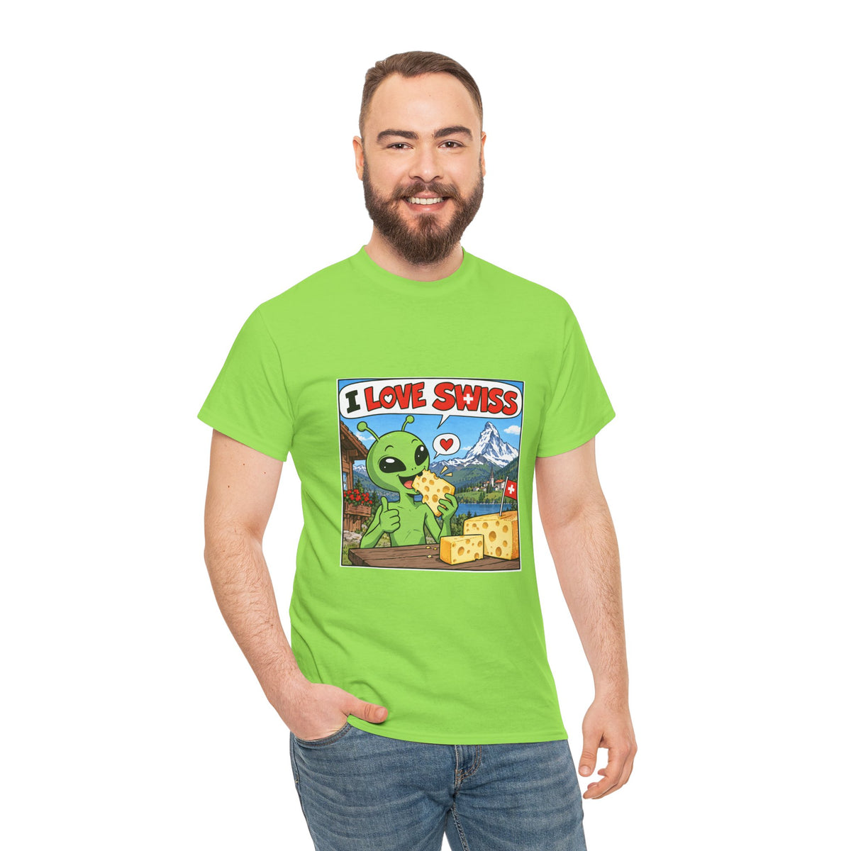 I Love Swiss Alien T-Shirt – lustiges Schweiz-Shirt mit Alien