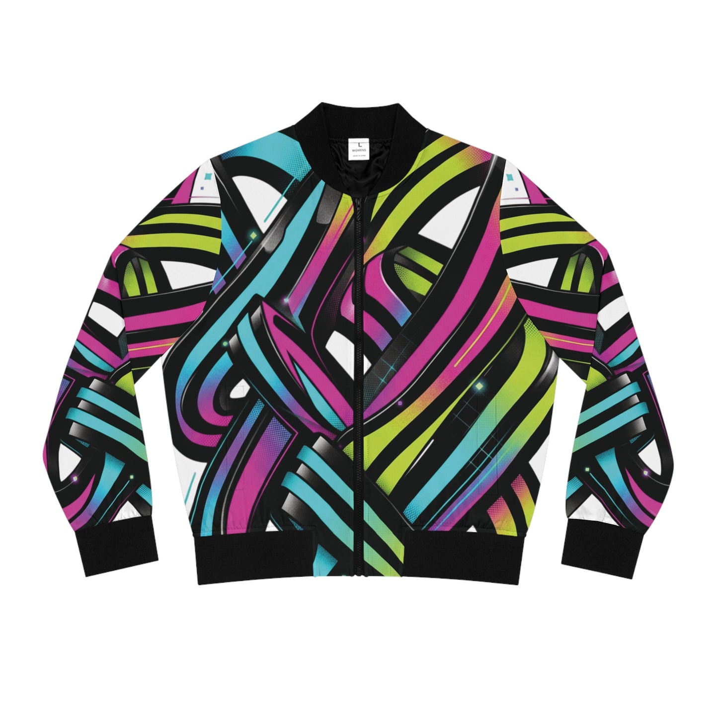 Neon Ribbon Women’s Bomber Jacket — Abstract Graffiti AOP