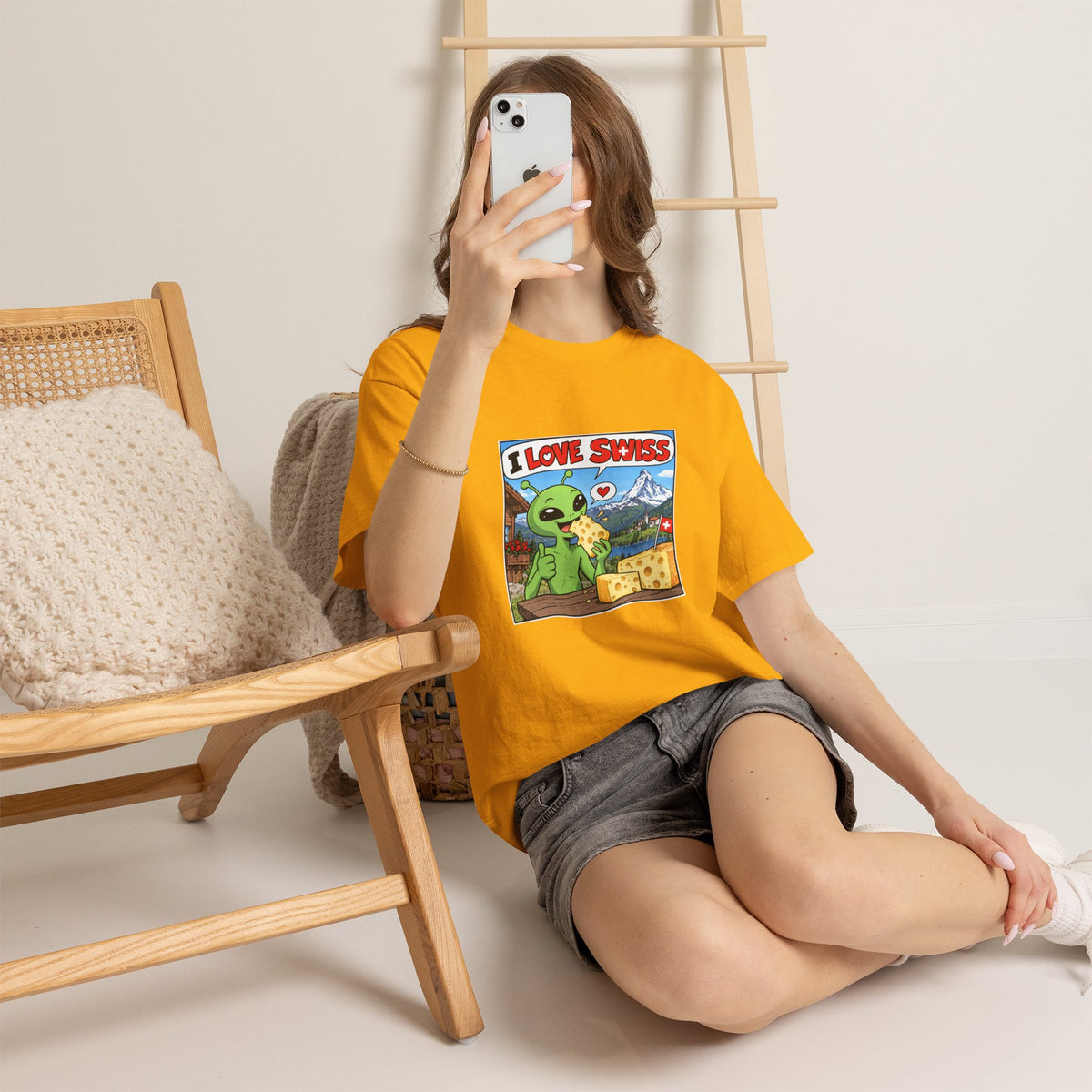 I Love Swiss Alien T-Shirt – lustiges Schweiz-Shirt mit Alien