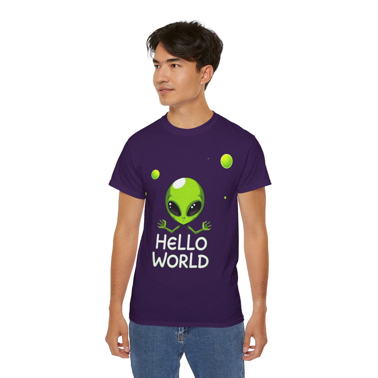 Alien Graphic Tee – "Hello World" Cute Green Alien T‑Shirt