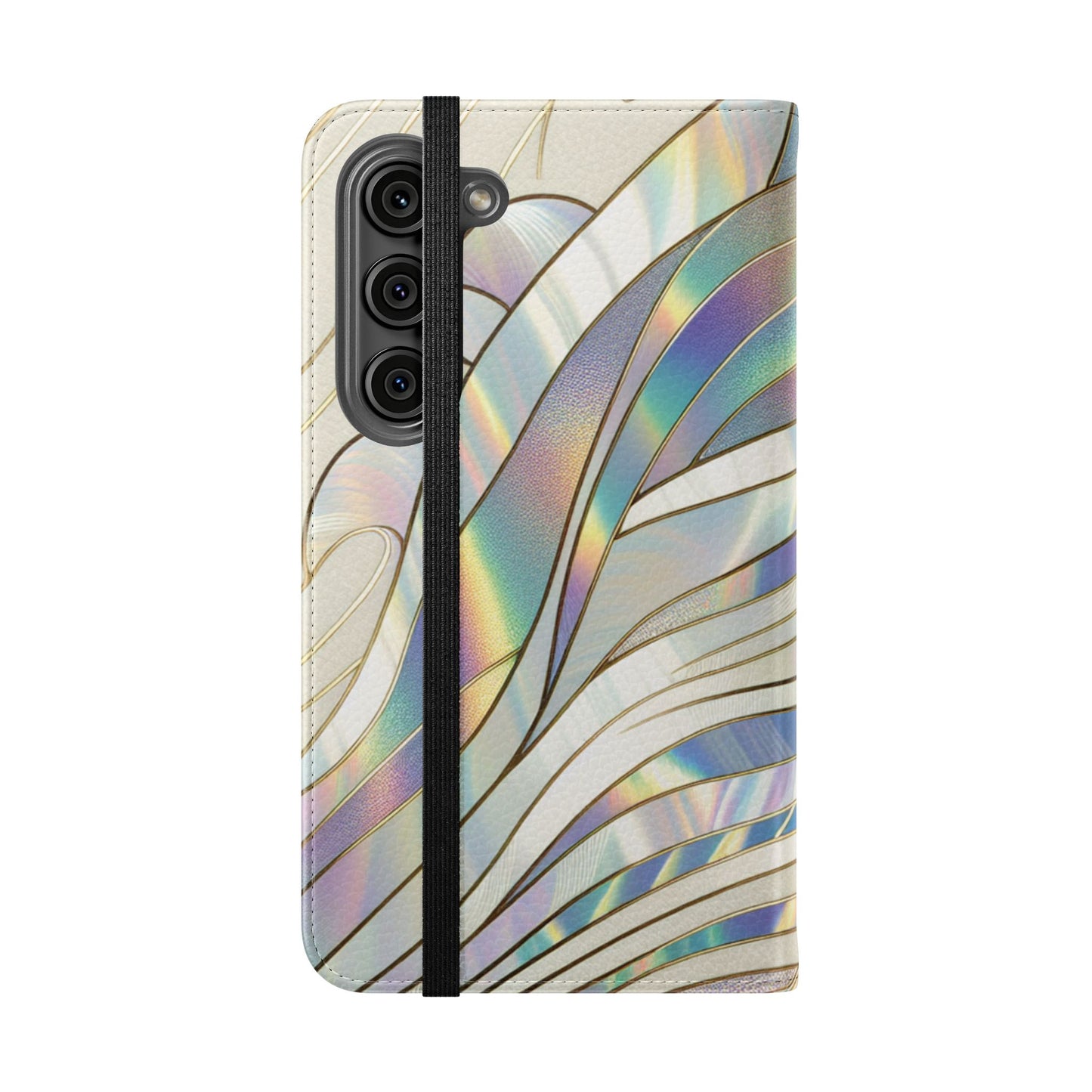 Holographic Wave Flip Phone Case — Iridescent Marble Wallet Cover