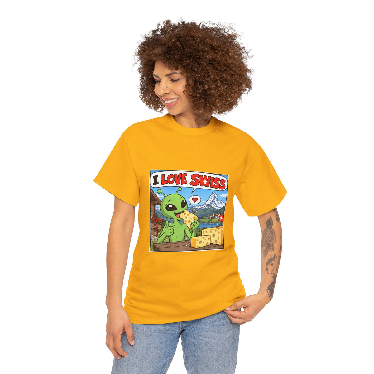 I Love Swiss Alien T-Shirt – lustiges Schweiz-Shirt mit Alien