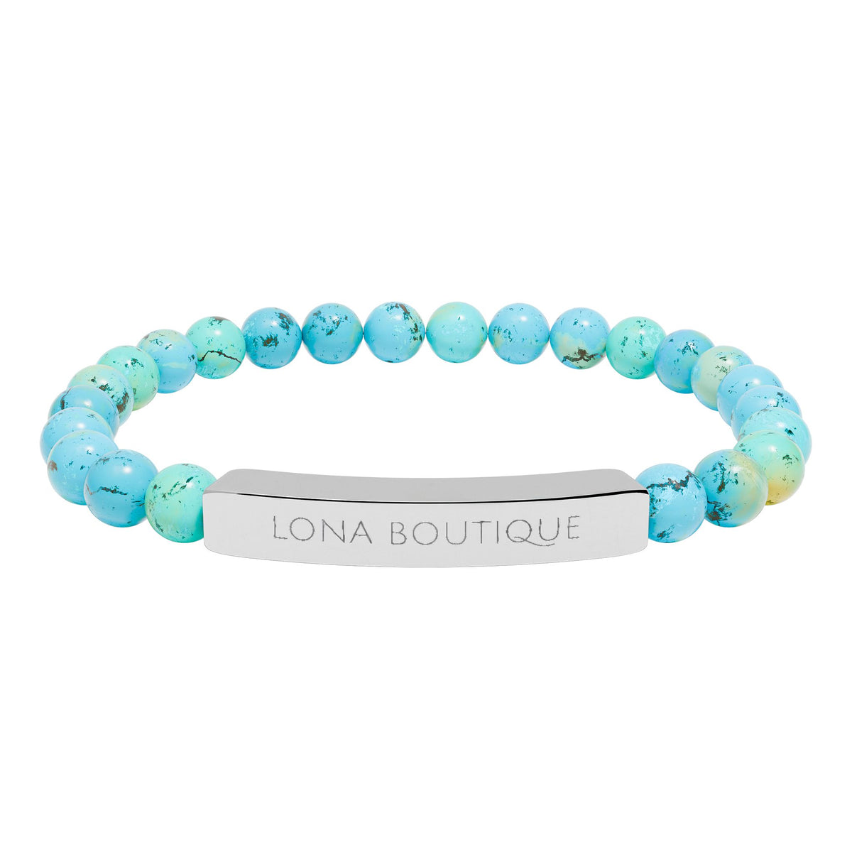 Natural Stone Stretch Bar Bracelet – Personalized Engraved Gift