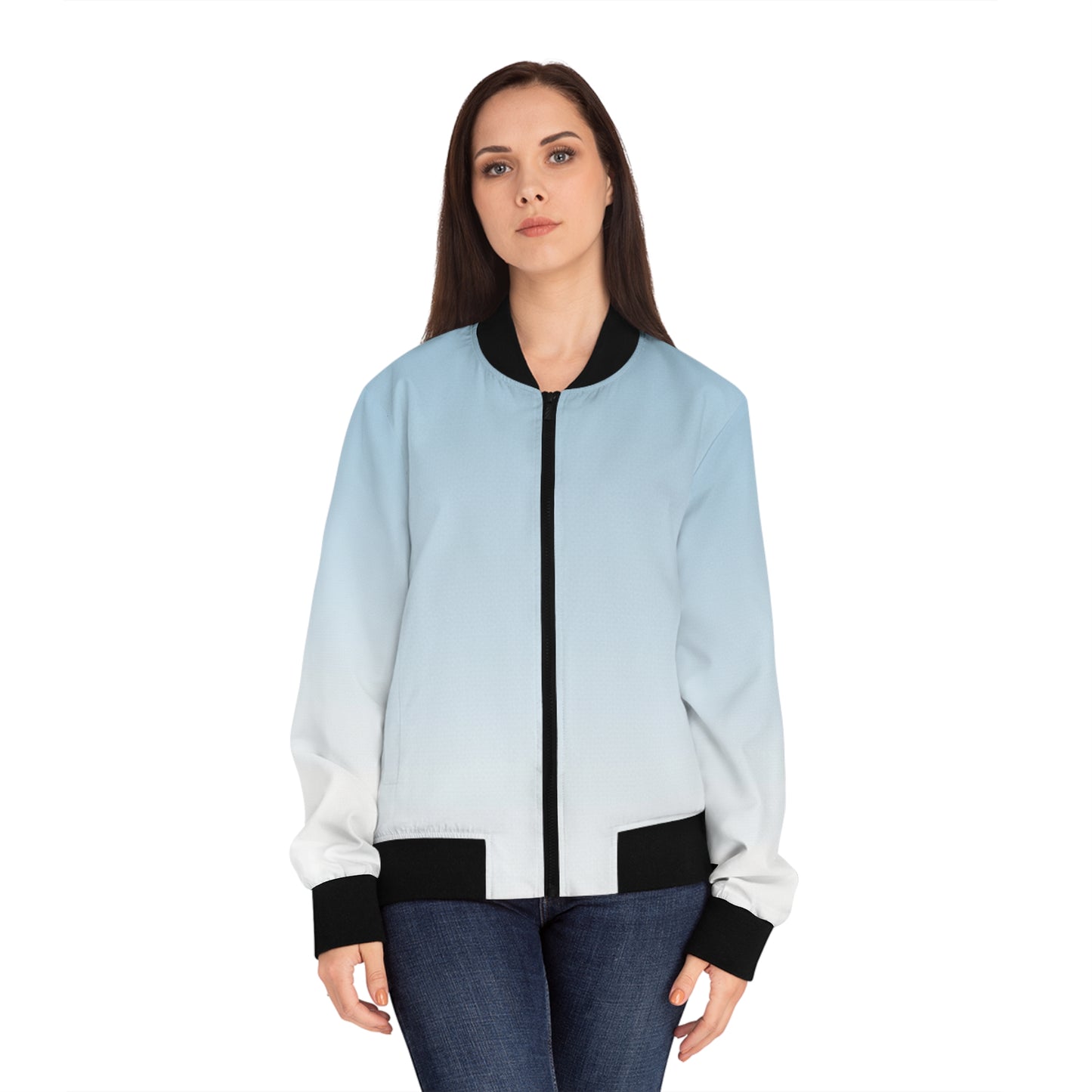 Pastel Blue Ombre Bomber Jacket — Women's Lightweight Gradient Jacket