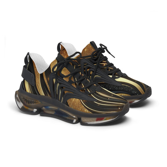 Mesh Sneakers — Black & Gold Swirl Athletic Shoes
