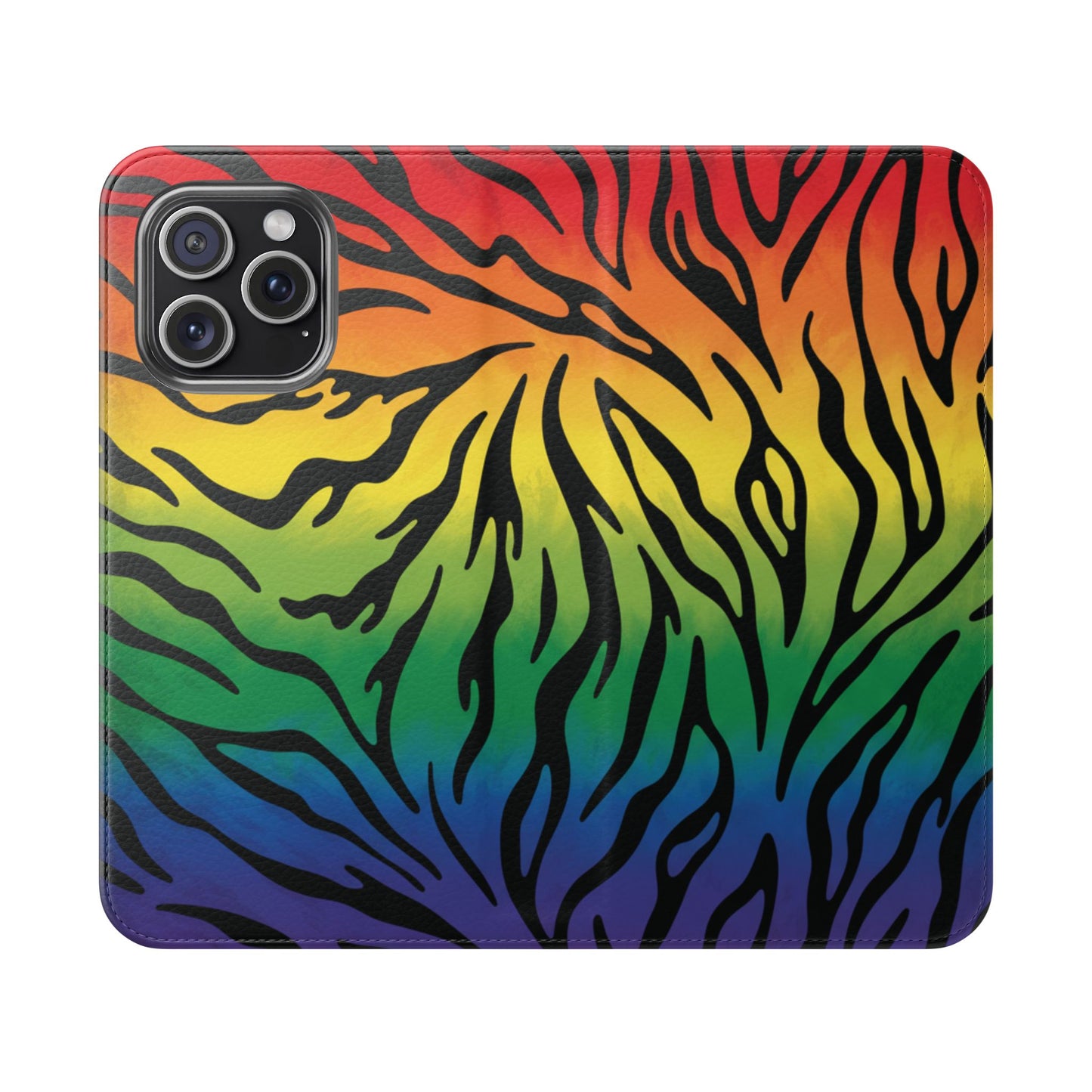 Rainbow Zebra Flip Phone Case – Colorful Pride Wallet Cover