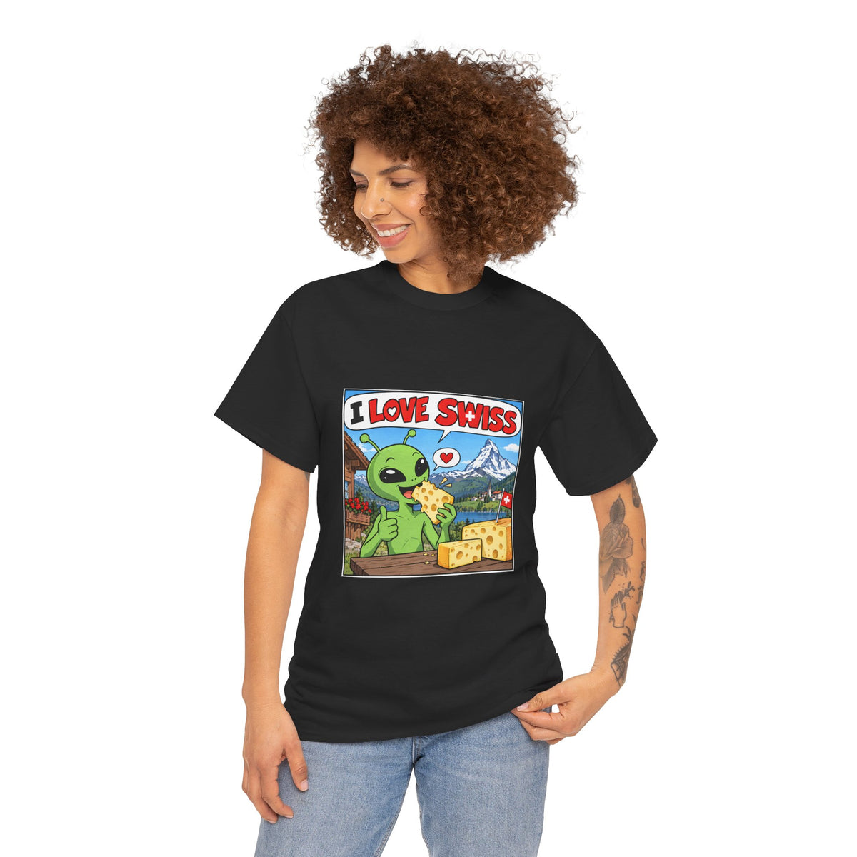 I Love Swiss Alien T-Shirt – lustiges Schweiz-Shirt mit Alien