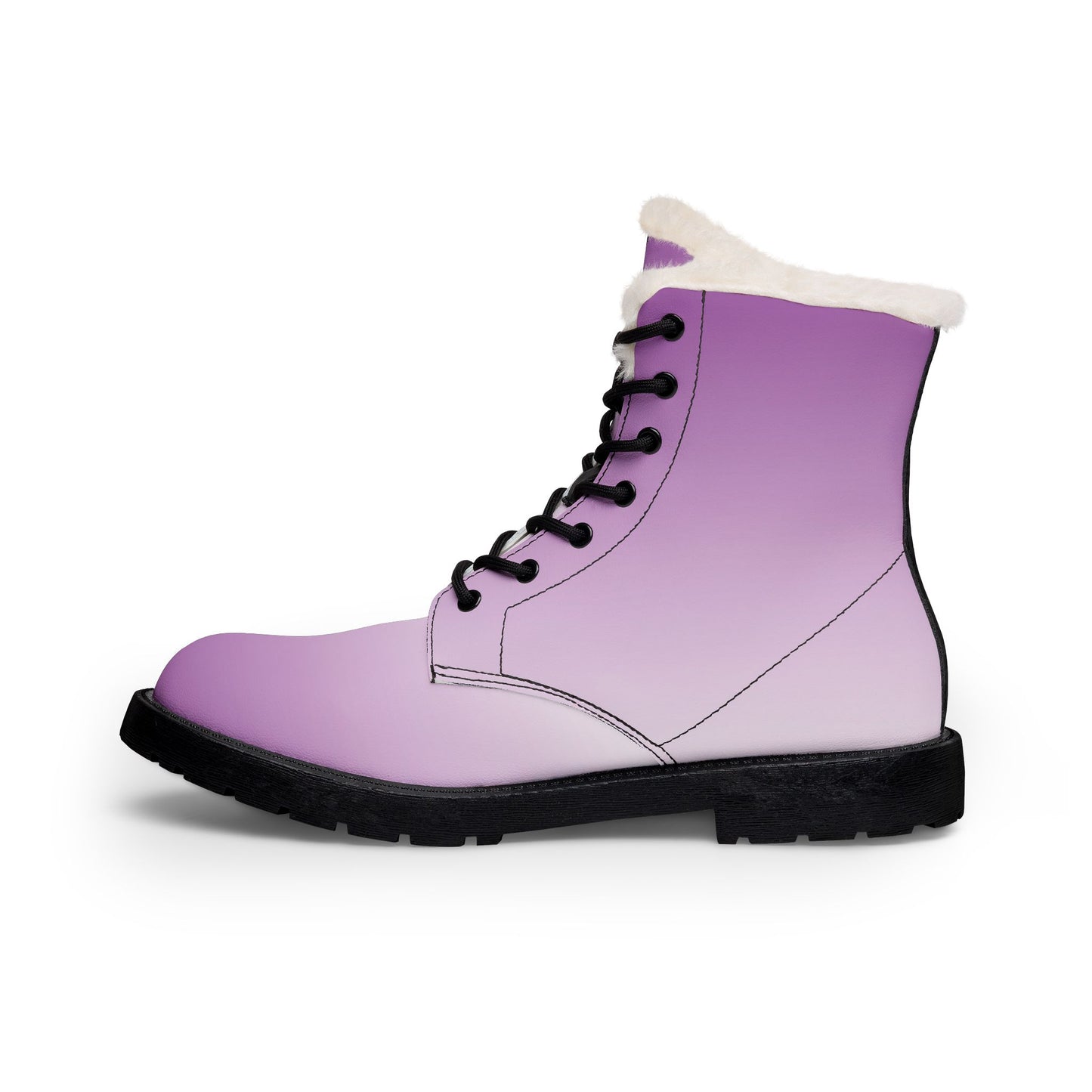 Purple Ombre Fur-Lined Leather Boots — Women's Winter Ankle Boots