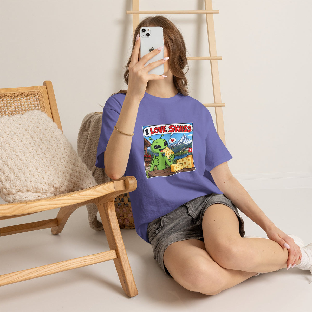 I Love Swiss Alien T-Shirt – lustiges Schweiz-Shirt mit Alien