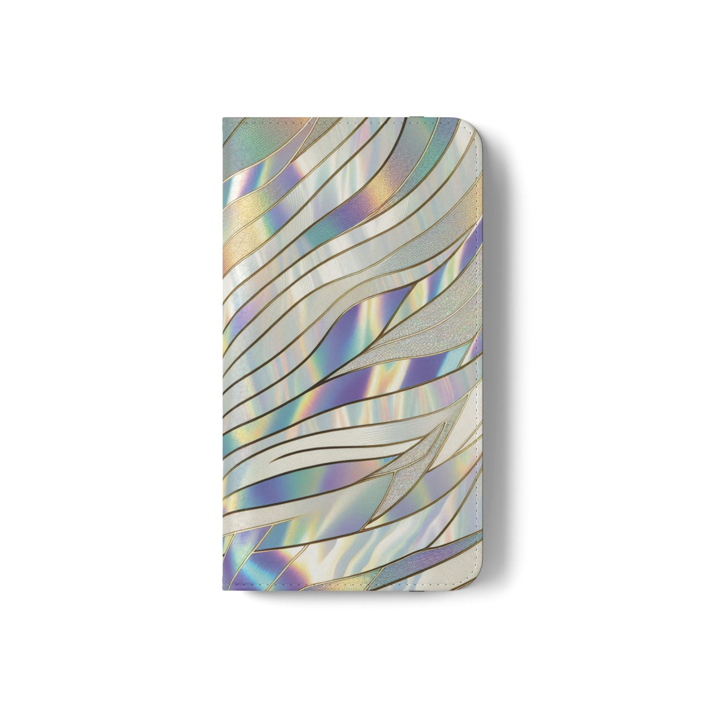 Holographic Wave Flip Phone Case — Iridescent Marble Wallet Cover