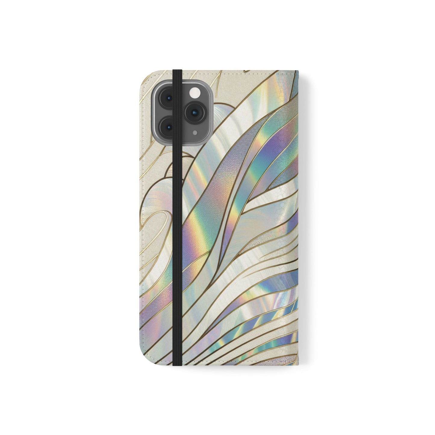 Holographic Wave Flip Phone Case — Iridescent Marble Wallet Cover