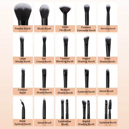 29Pcs Makeup Tool Kit 20 Pcs Makeup Brushes+9 Pc Makeup Sponge Air Cushion Powder Puff Finger Puff Set Portable Makeup Tool