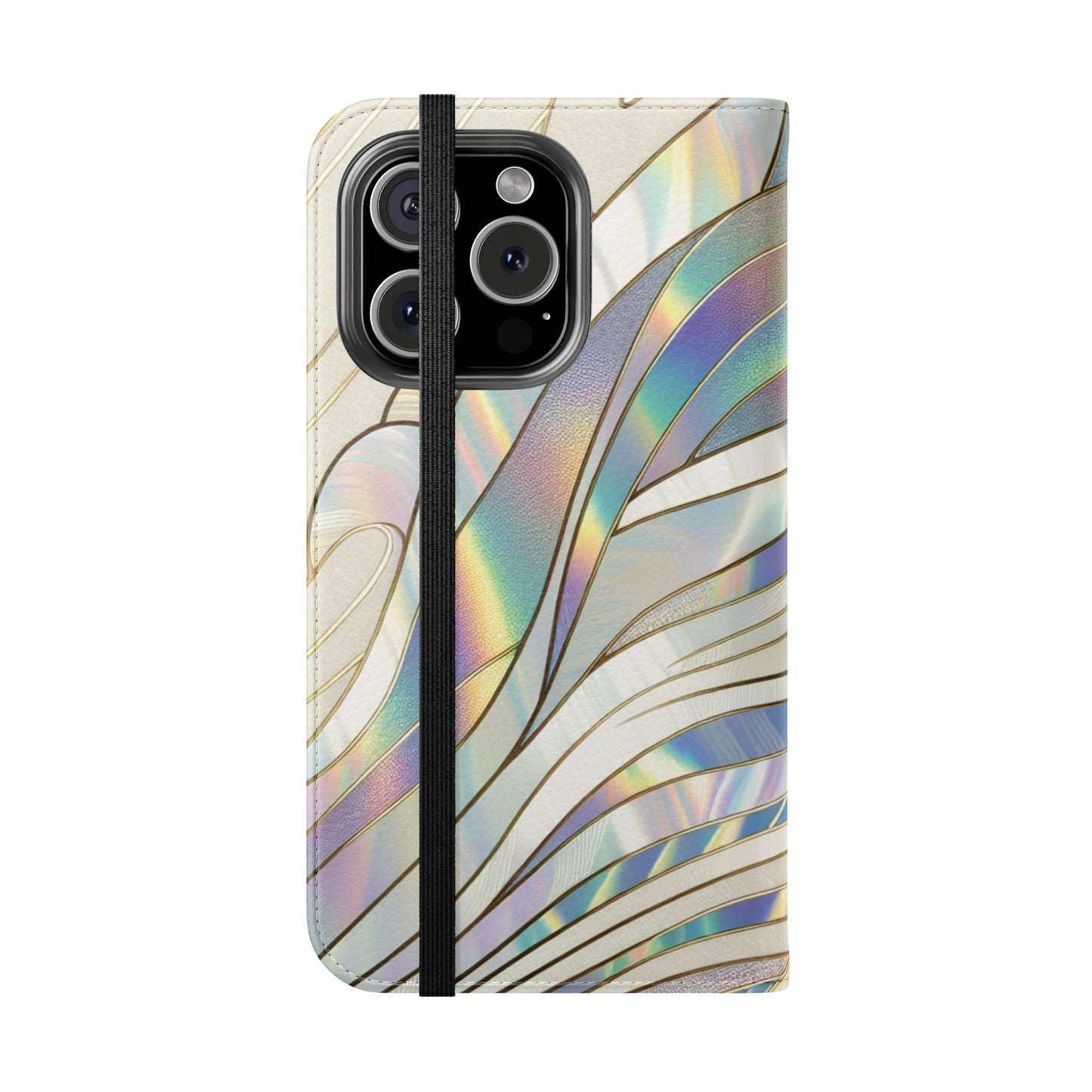Holographic Wave Flip Phone Case — Iridescent Marble Wallet Cover