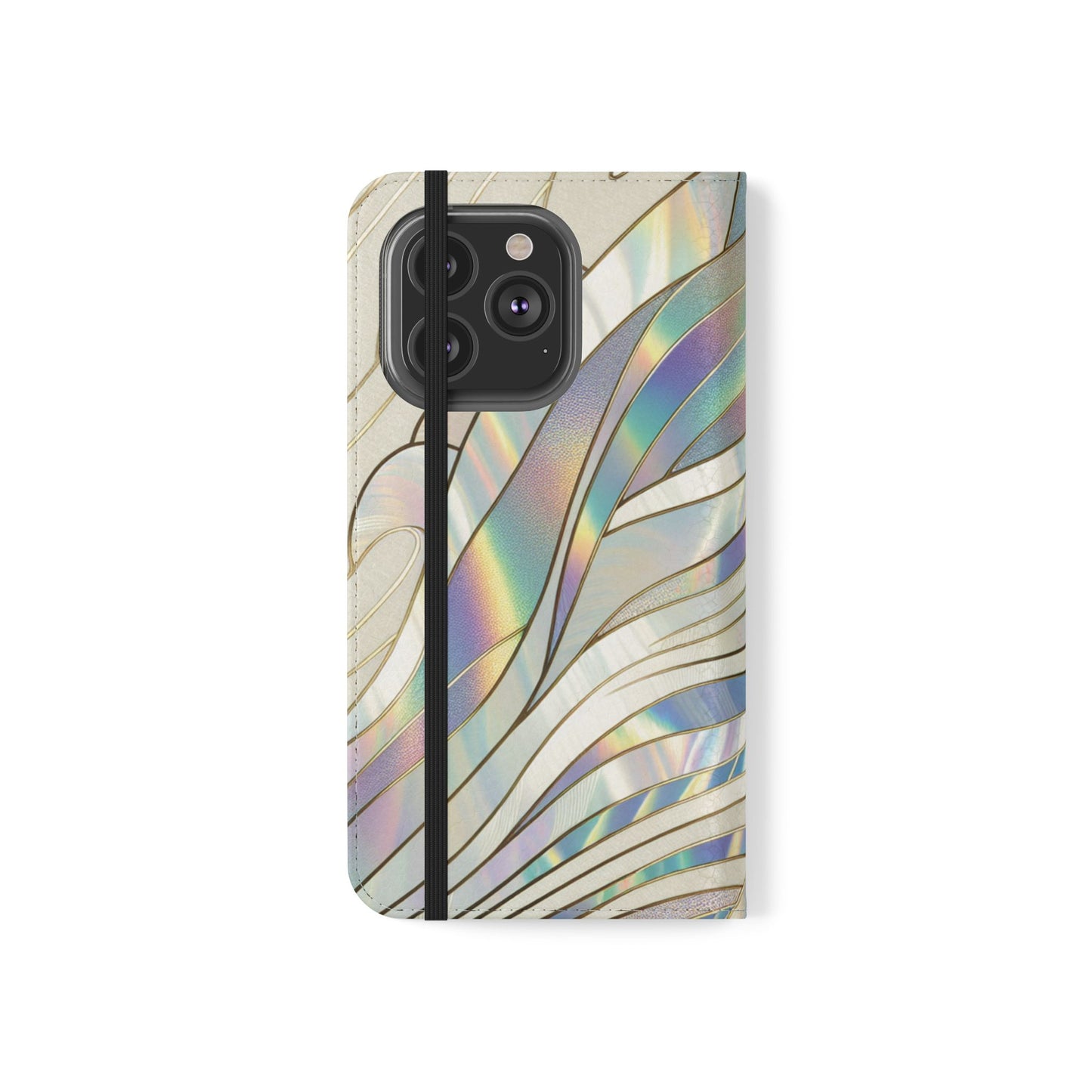 Holographic Wave Flip Phone Case — Iridescent Marble Wallet Cover