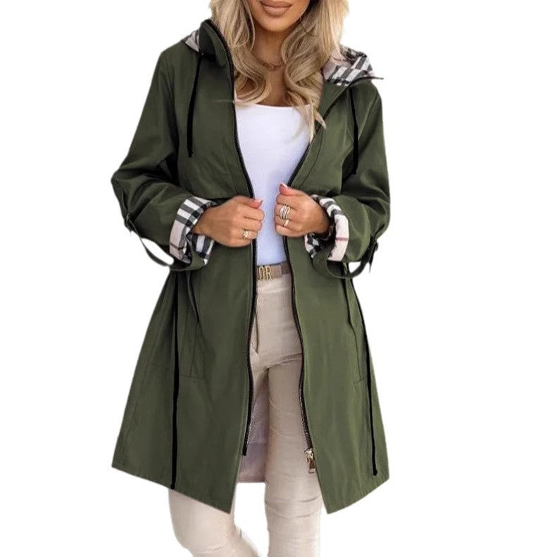 Karierter Trenchcoat mit Kapuze