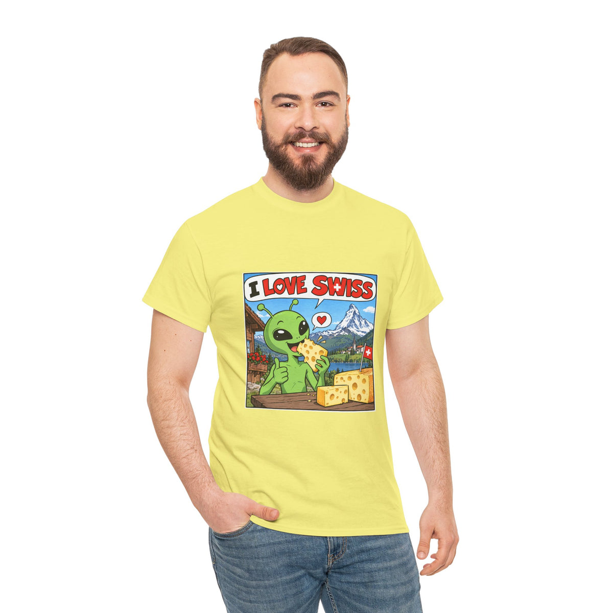 I Love Swiss Alien T-Shirt – lustiges Schweiz-Shirt mit Alien