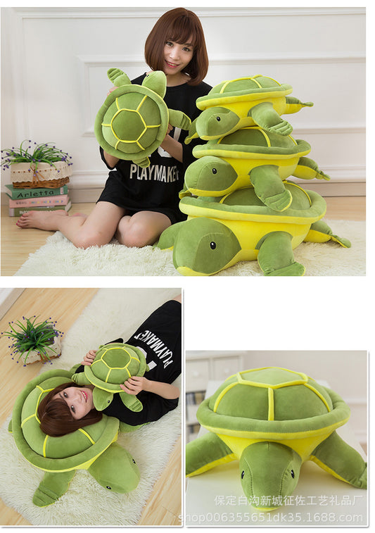 Kuschelschildkröte mit grossen Augen – Plüschkissen & Rückenstütze in 5 Grössen