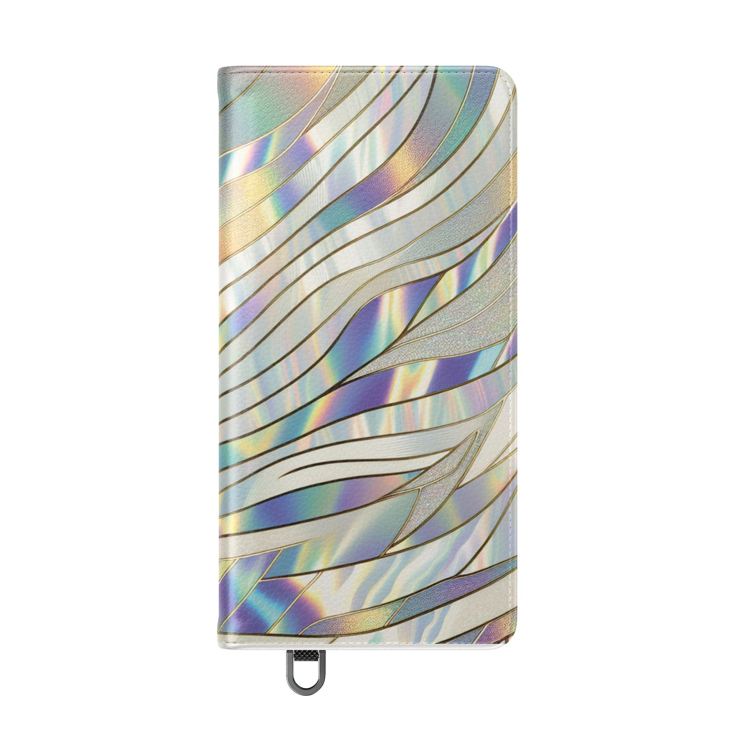 Holographic Wave Flip Phone Case — Iridescent Marble Wallet Cover