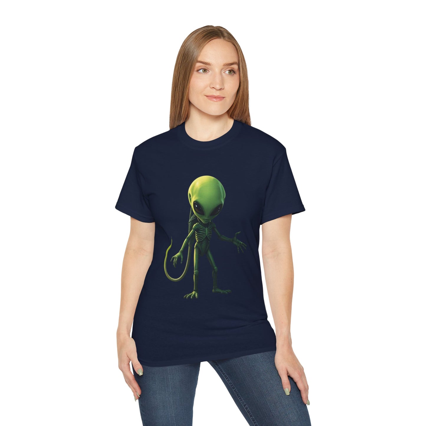Alien Creature Graphic Tee — Green Sci‑Fi Alien Illustration T-Shirt