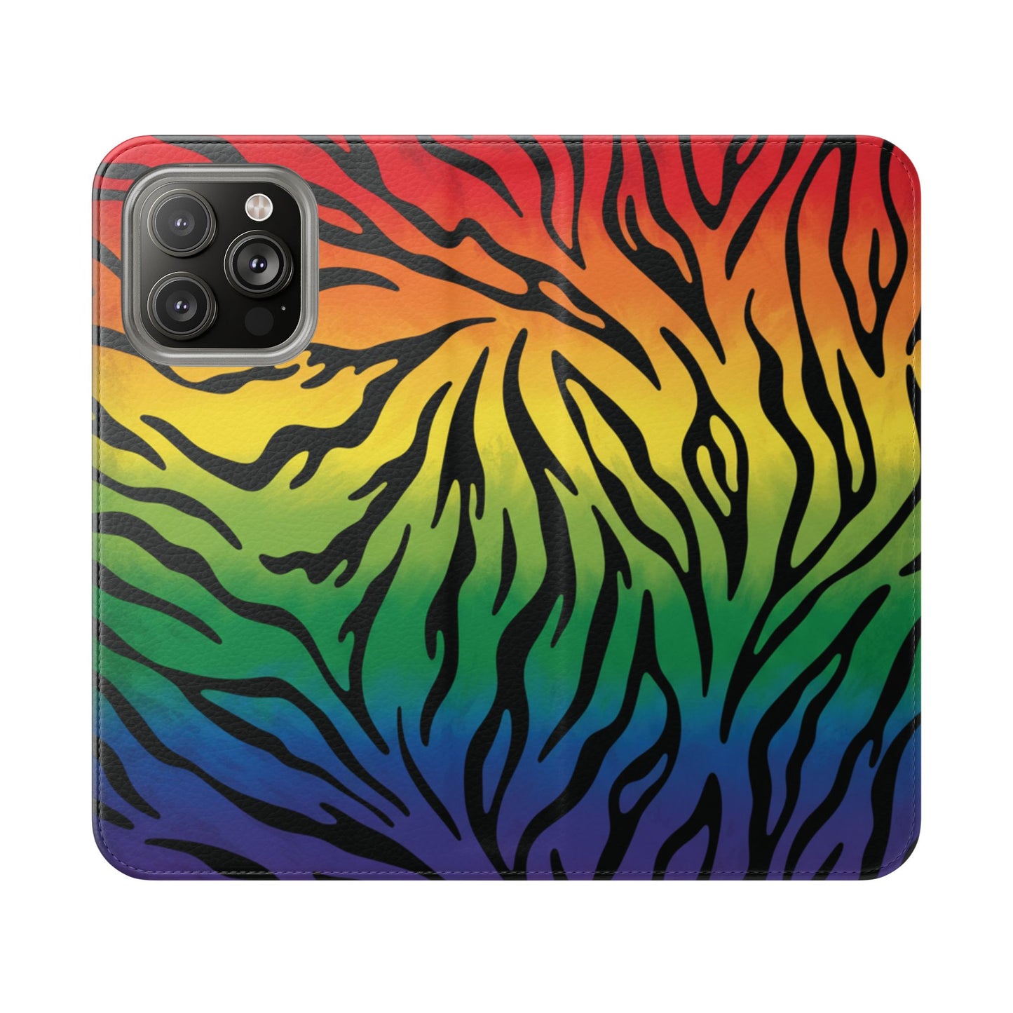 Rainbow Zebra Flip Phone Case – Colorful Pride Wallet Cover