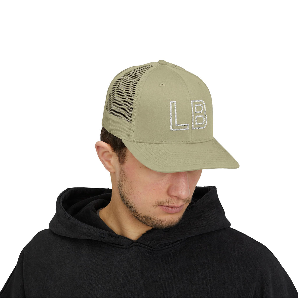 LB Green and White Snapback Trucker Cap